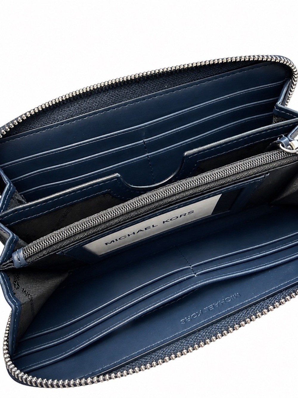 Michael Kors Navy Gray Signature MK Zip-Around Wallet - Picture 3 of 3